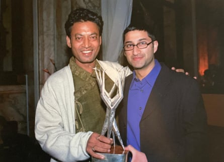 Irrfan Khan and Asif Kapadia celebrate winning the London film festival’s Sutherland award for best feature in 2001.