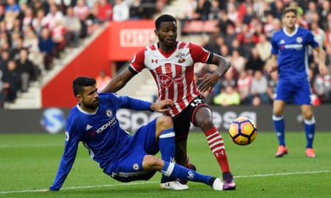 Southampton’s Cuco Martina in action with Chelsea’s Diego Costa.