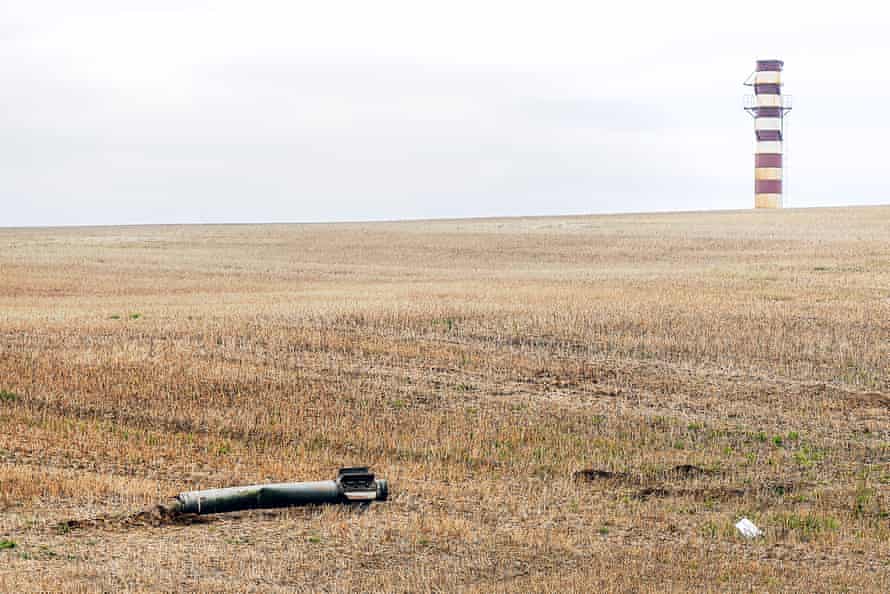 The remnants of a rocket in an agricultural field near Hostomel.