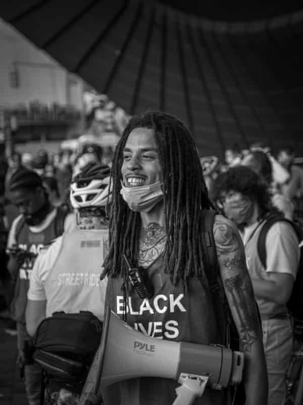 Orlando Hamilton, 28, before the start of a protest from Barclay Center in Brooklyn, New York on June 27