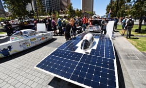 Solar cars in Adelaide on the final day of the 2017 World Solar challenge on Sunday.