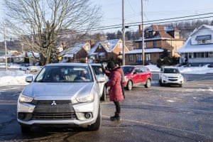 An ‘Ash and Dash’ drive-through event at Faith Lutheran Church in White Oak, Pittsburgh, US