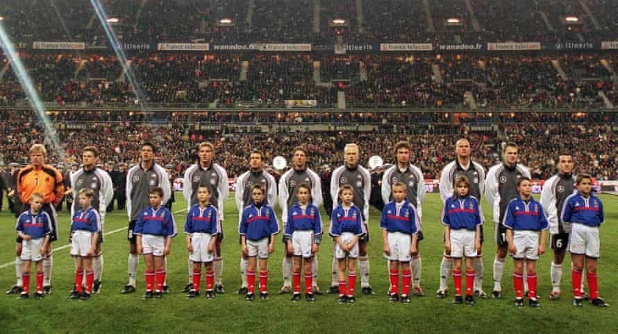 Germany prepare to take on France at the Stade de France on 27 February 2001, during a run of 23 matches played at different venues.