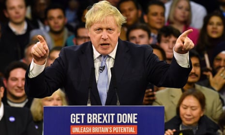 Boris Johnson speaks during a general election campaign rally in East London, December, 2019