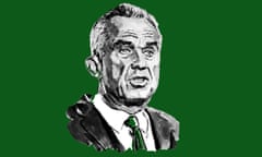 An illustrated portrait of RFK Jr on a green background