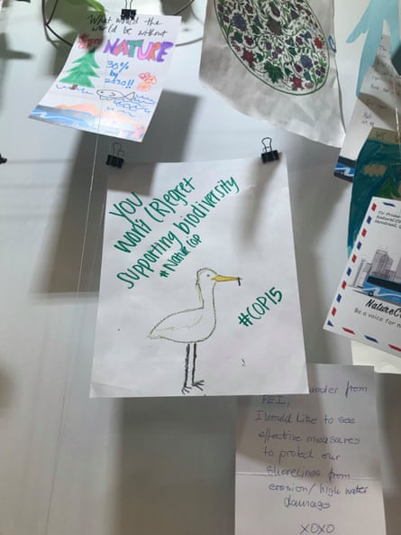 A written plea to protect the egret adorns a wall in Montreal last week