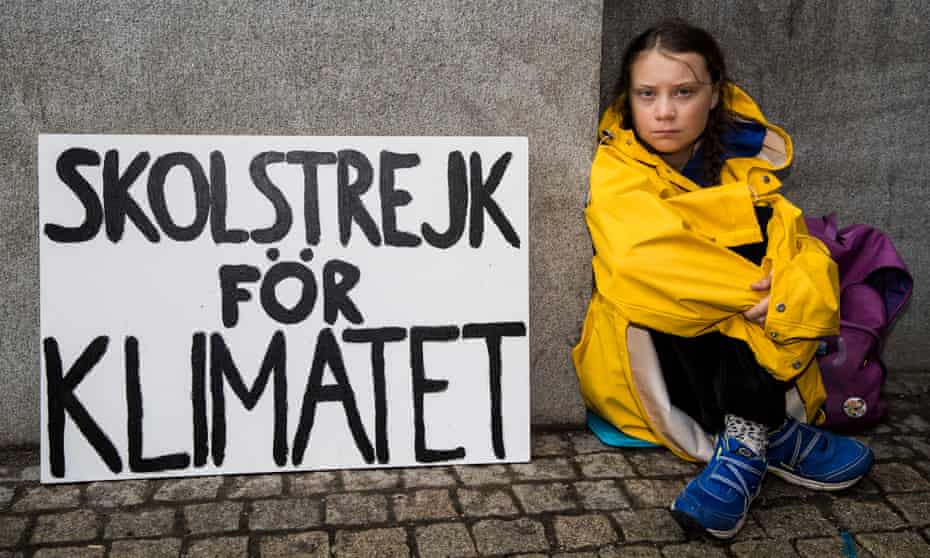 Greta Thunberg leads a school strike and sits outside of the Swedish Parliament in an effort to force politicians to act on climate change on August 28, 2018 in Stockholm, Sweden
