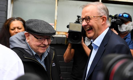 Father Bob Maguire with Anthony Albanese, 12 April, 2022