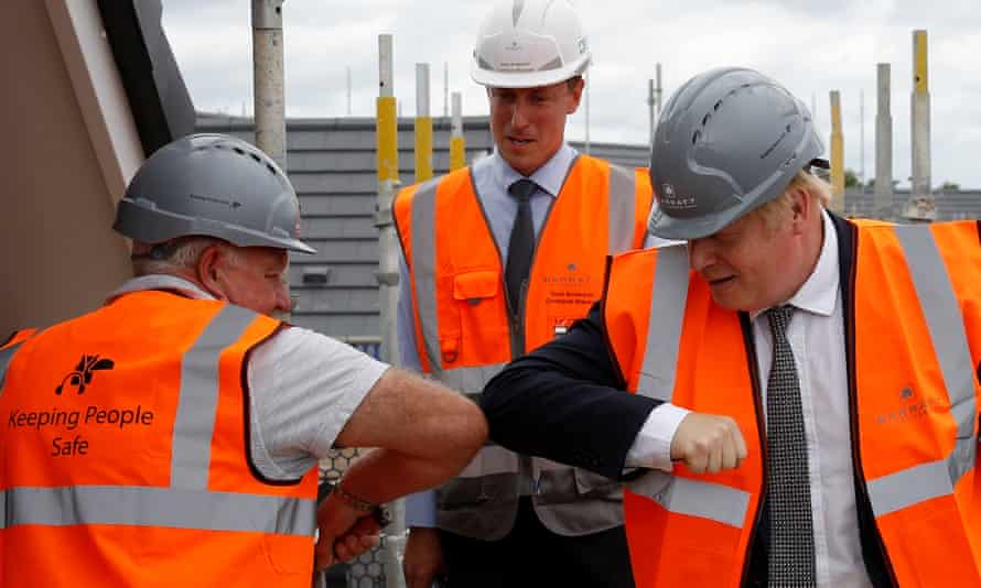 Boris Johnson visits a construction site, August 2020.