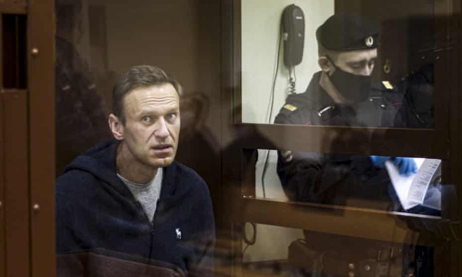 Russian opposition leader Alexei Navalny during a hearing on defamation charges in Moscow, February 2021.