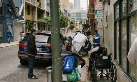A street in the Mid-Market neighborhood. San Francisco has a waitlist of more than 1,100 for a shelter bed.