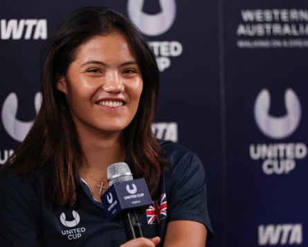 Emma Raducanu speaks to media before the United Cup tennis tournament in Perth