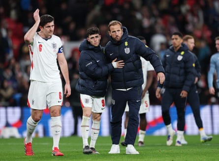 Harry Kane, who was injured, Phil Foden and Harry Maguire after the defeat against Japan