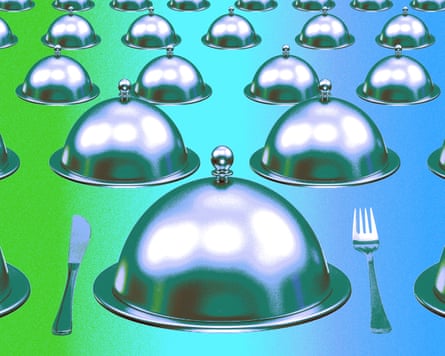 Rows of silver serving domes.