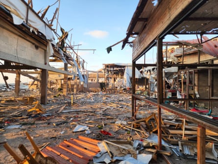 Wreckage covers the floor of the destroyed cafe