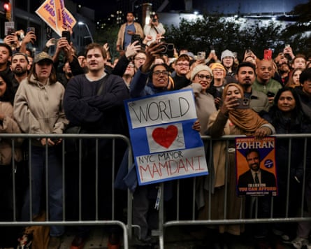 Supporters celebrate Mamdani’s win in Brooklyn.