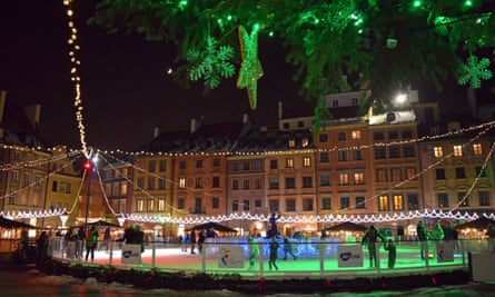 market place ice rink by night warsaw
