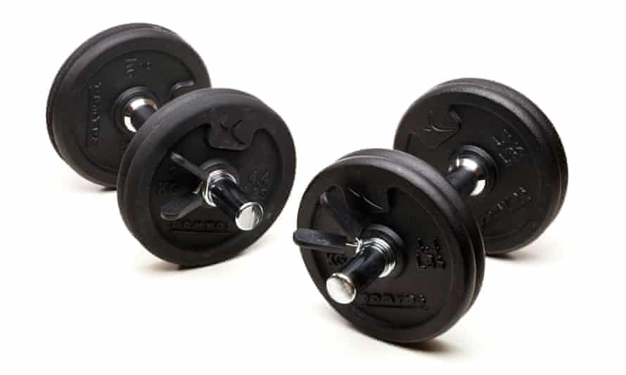A set of two adjustable dumbbells