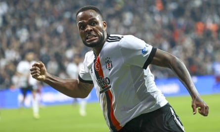 Cyle Larin shows his emotions after scoring for Besiktas against Trabzonspor in November.