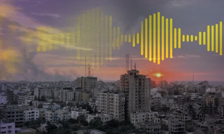 Illustration of sound waves over the Gaza skyline
