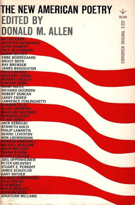 book cover for The New American Poetry with red stripes