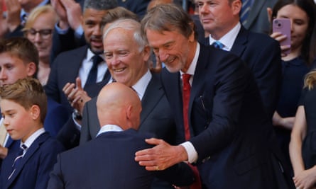 Sir Jim Ratcliffe congratulates Erik ten Hag at full-time.