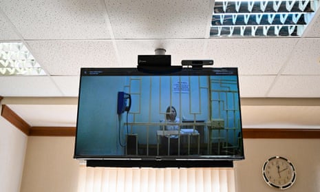 Darya Trepova on screen in a Moscow court.