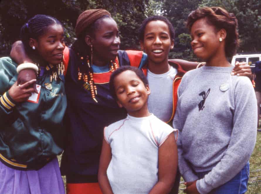 Rita Marley and her children (Cedella on the right) in Central Park, New York, 1982.