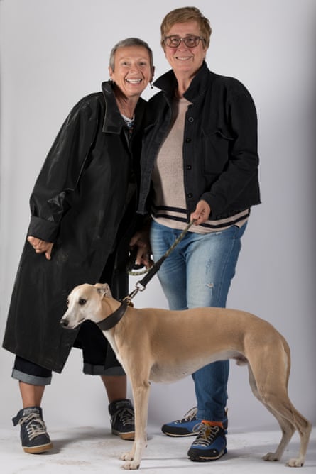 Adele Fowles, left, and Alison Kershaw with their whippet Ziggy.