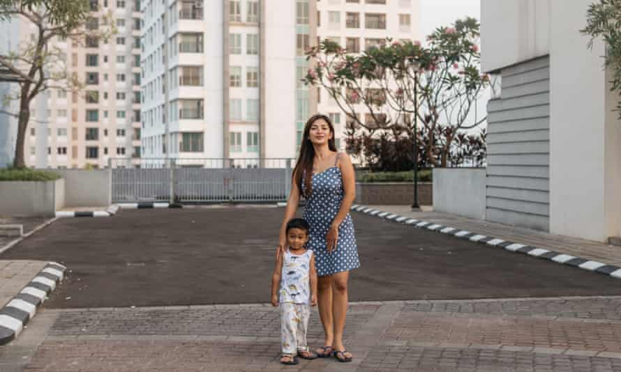 Indri Lestari and her son at Cosmo Park
