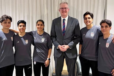 The five Iran players granted asylum with Home Affairs minister Tony Burke.