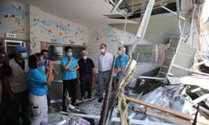 Ted Chaiban (C), UNICEF Regional Director for the Middle East and North Africa, visits Karantina Governmental Hospital, in Beirut, Lebanon, 17 August 2020.