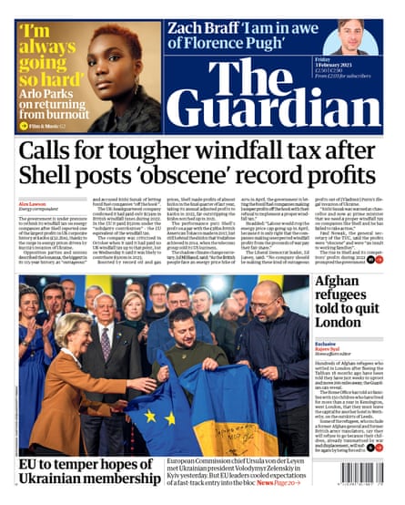 Guardian front page, Friday 3 February 2023