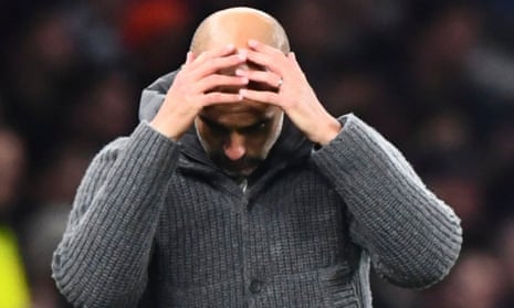 Pep Guardiola, pictured during Manchester City’s defeat at Spurs on Tuesday, effectively created the conditions for the game to become a physical battle.
