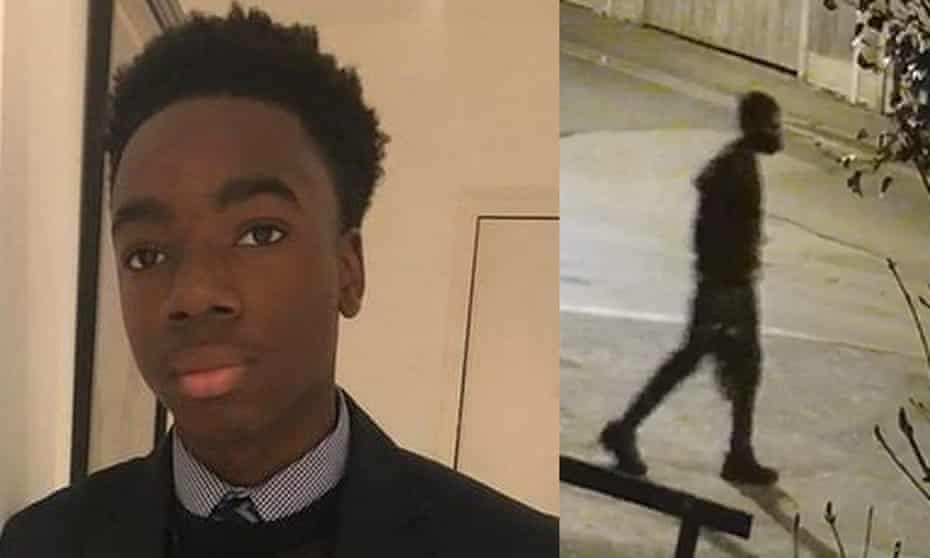 Photo of missing Richard Okorogheye alongside a screen grab of CCTV footage dated 23 March of him in Loughton, in the Epping Forest district of Essex