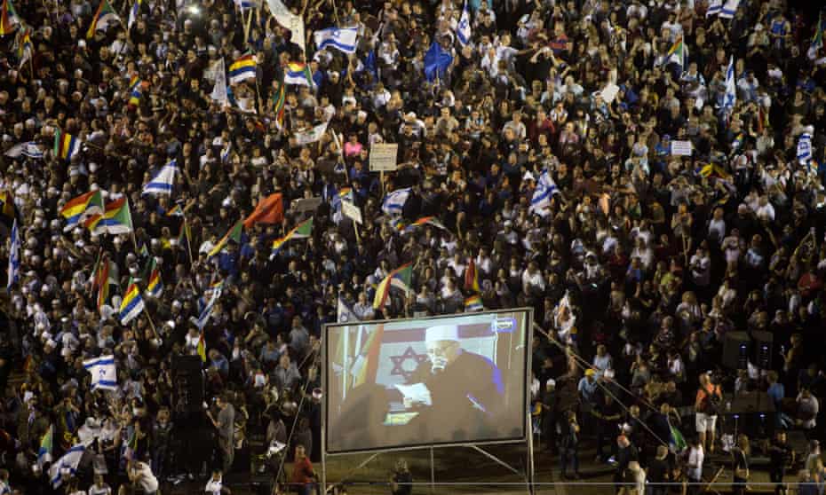 A rally in Tel Aviv against Israel’s ‘nation state’ bill on 4 August.