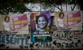 Posters showing councilwoman Marielle Franco, whose murder has inspired a generation of journalists to probe Rio’s underworld and its ties to police and politicians.
