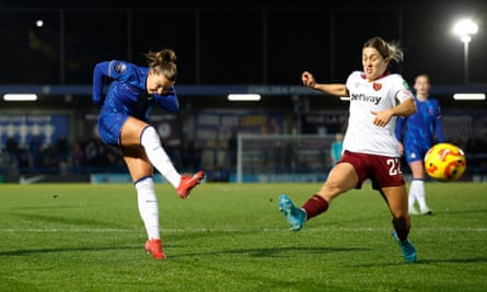 Chelsea’s Johanna Rytting Kaneryd scores their first goal against West Ham