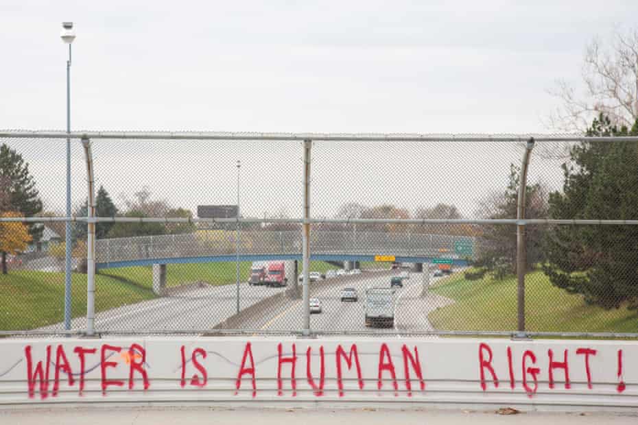 Graffiti addressing the water shutoffs covered various parts of Detroit in 2014.
