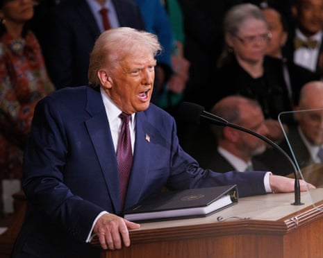 US President Donald J. Trump gives remarks before a Joint Session of Congress in the House Chamber of the US Capitol Building in Washington DC.