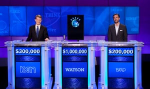 Watson on Jeopardy with two defeated human contestants