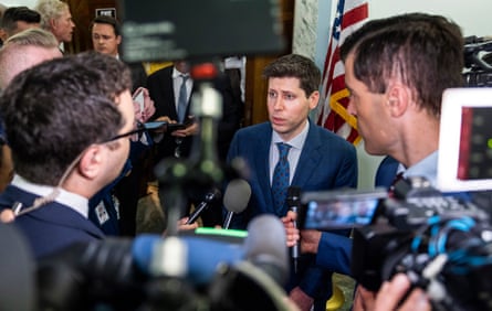 Sam Altman speaks to the media after testifying in Washington as part of a hearing on how artificial intelligence should be regulated.