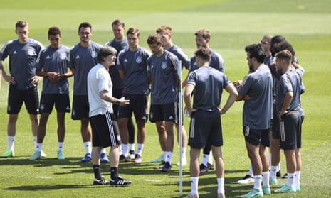 Joachim Löw delivers instruction to his players ahead of Saturday’s meeting with Portugal.