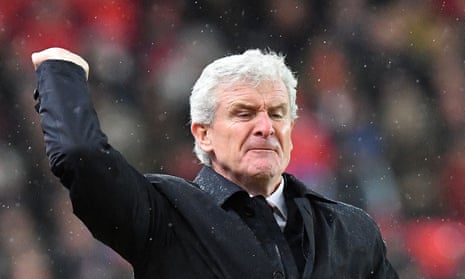 Mark Hughes reacts on the touchline during Stoke City’s 1-0 defeat by Newcastle United