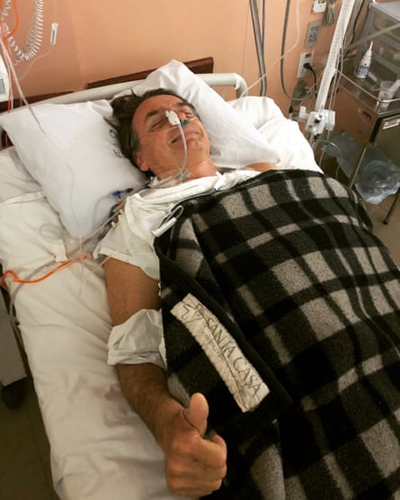 Bolsonaro gives the thunbs-up from hospital.