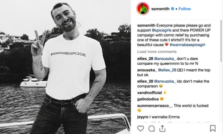 Sam Smith wearing a charity T-shirt