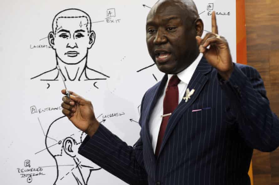 Attorney Ben Crump discusses the results of a forensic examination on Emantic Bradford Jr, during a news conference in Birmingham on Monday.