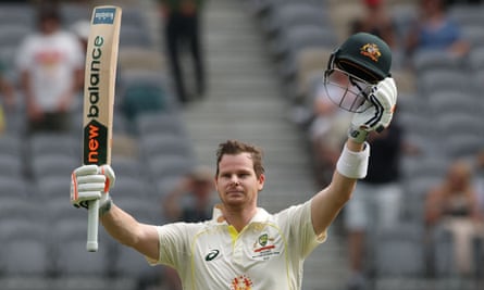 CRICKET-AUS-WISAustralia’s Steve Smith celebrates reaching 200 runs during the 2nd day of the first Test cricket match between Australia and the West Indies at Perth Stadium on December 1, 2022. (Photo by COLIN MURTY / AFP) / -- IMAGE RESTRICTED TO EDITORIAL USE - STRICTLY NO COMMERCIAL USE -- (Photo by COLIN MURTY/AFP via Getty Images)