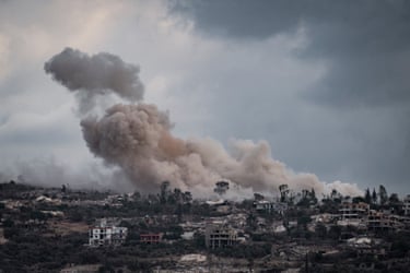 The town of Mansouri, which sits in the Israeli-occupied buffer zone of southern Lebanon, is bombarded as the Israeli military said it was carrying out an operation to destroy alleged Hezbollah infrastructure such as tunnels