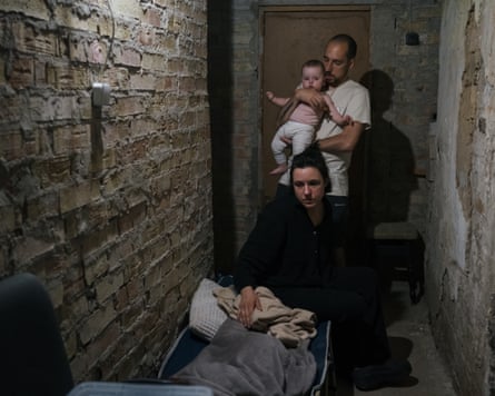Family in brick shelter